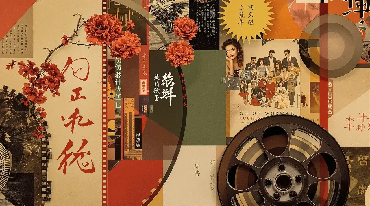 美女漏奶头 怀旧电影胶片与经典海报的艺术拼贴背景